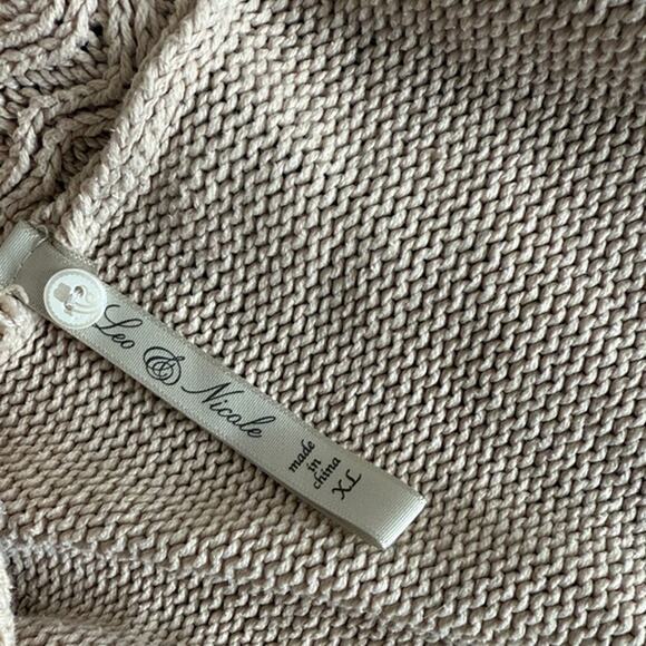 Long Beige Open Cardigan Women's Sweater Leo and Nicole Ribbed Collar sz XL - Picture 3 of 6